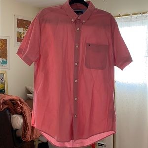 Salmon colored short sleeve button down